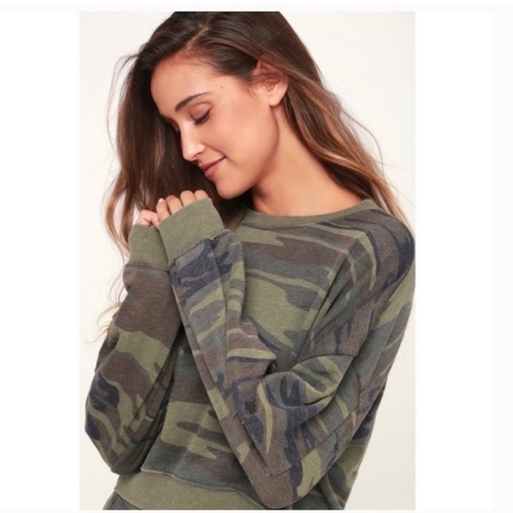 Z Supply Camo Cropped Crewneck Sweatshirt - Picture 2 of 6